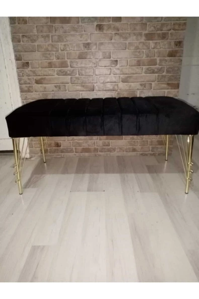 aldagelsin Modern Çizgi Model Puf Ayakucu Bench Gold Metal Ayak 100 Cm Siyah ürün görseli 1