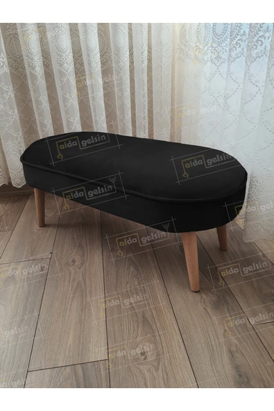 aldagelsin Ultra Lüks Oval Parrot Puf Ahşap Ayak Siyah 90 x 40 ürün görseli 1