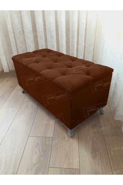 aldagelsin Lüks Sandıklı Kapitoneli Ayakucu Puf Bench 90 cm Gümüş Ayak Kahve 90 x 45 ürün görseli 1