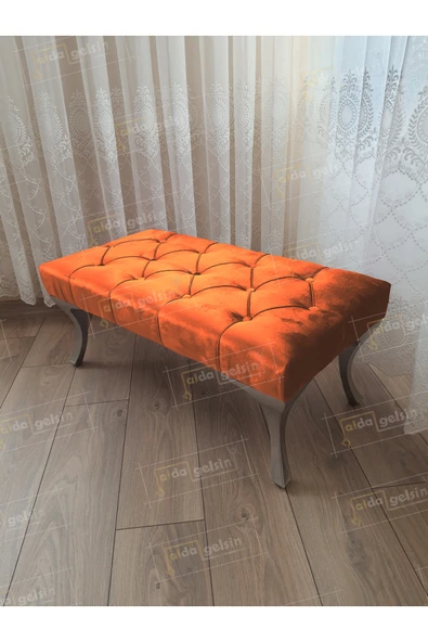 aldagelsin Kapitoneli Ayak Ucu Kapı Önü Antre Bench Puf GümüşAyak (120*45) Turuncu 120 x 45 ürün görseli 1