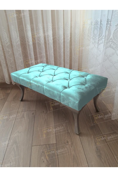 aldagelsin Kapitoneli Ayak Ucu Kapı Önü Antre Bench Puf Gümüş Ayak (100*45) Turkuaz 100 x 40 ürün görseli 1