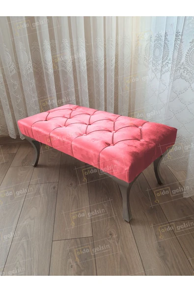 aldagelsin Kapitoneli Ayak Ucu Kapı Önü Antre Bench Puf Gümüş Ayak (110*45) Pembe 110 x 40 ürün görseli 1