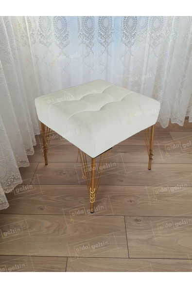 aldagelsin Modern Dilim Puf Ayakucu Puf Gold Metal Ayak (45*45) Beyaz 45 x 45 ürün görseli 1