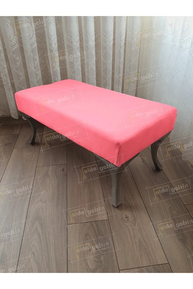 aldagelsin Ayak Ucu Kapı Önü Antre Düz Bench Puf Orta Sehpa Gümüş Ayak Pembe 90 x 45 ürün görseli 1