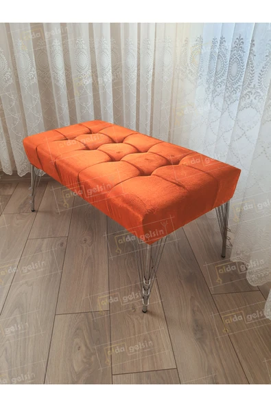aldagelsin Modern Dilim Puf Ayakucu Puf Gümüş Metal Ayak (100*45) Turuncu 100 x 40 ürün görseli 1