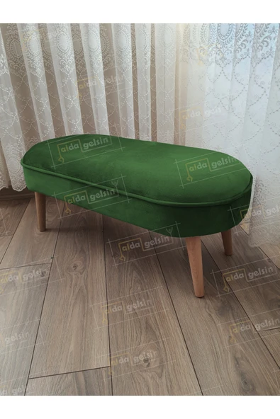 aldagelsin Ultra Lüks Oval Parrot Puf Ahşap Ayak Yeşil 90 x 40 ürün görseli 1