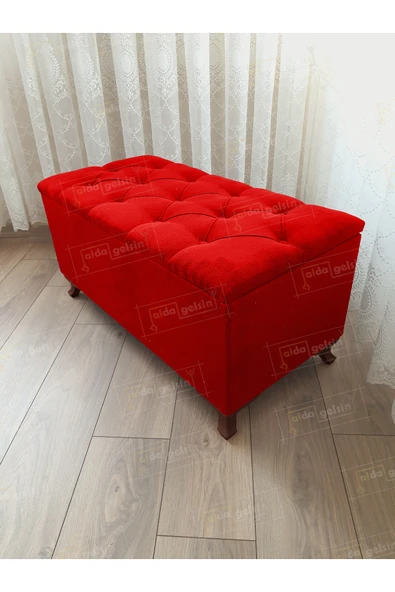 aldagelsin Lüks Sandıklı Kapitoneli Ayakucu Puf Bench 120 cm Ceviz Ayak Kırmızı 120 x 45 ürün görseli 1