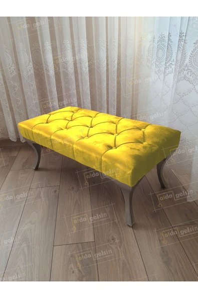 aldagelsin Kapitoneli Ayak Ucu Kapı Önü Antre Bench Puf Gümüş Ayak (100*45) Sarı 100 x 40 ürün görseli 1