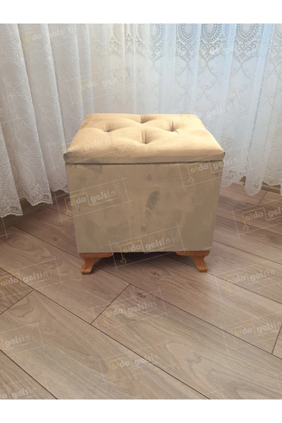 aldagelsin Lüks Sandıklı Tabure Puf 45 x 45 cm Ceviz Ayak Vizon 45 x 45 ürün görseli 1