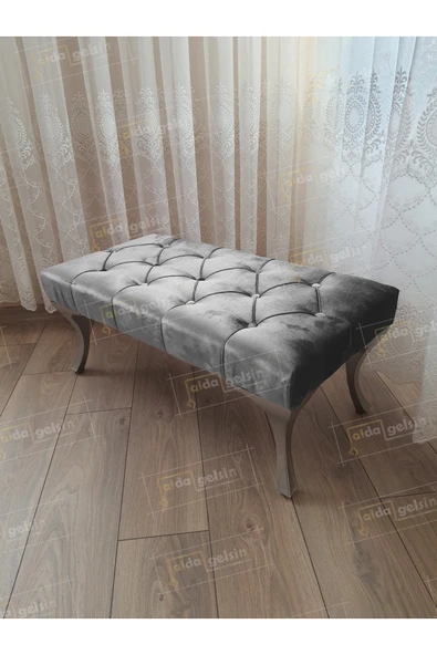 aldagelsin Kapitoneli Ayak Ucu Kapı Önü Antre Bench Puf GümüşAyak (120*45) Gri 120 x 45 ürün görseli 1