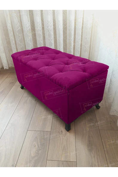 aldagelsin Lüks Sandıklı Kapitoneli Ayakucu Puf Bench 120 cm Siyah Ayak Mor 120 x 45 ürün görseli 1