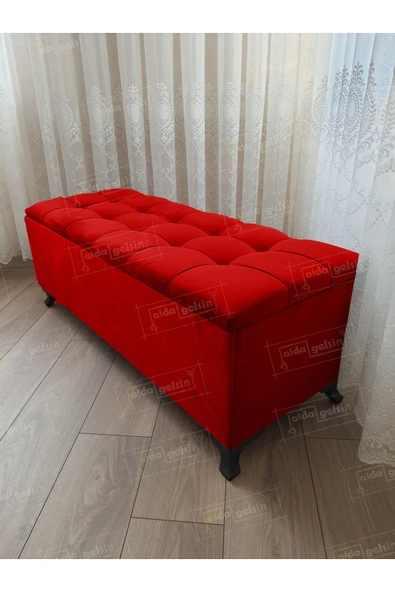 aldagelsin Lüks Çizgi Kapitoneli Sandıklı Puf Bench 120 cm Siyah Ayak Kırmızı 120 x 45 ürün görseli 1
