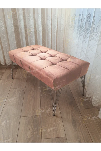 aldagelsin Modern Dilim Puf Ayakucu Puf Gümüş Metal Ayak (90*45) Vizon 90 x 43 ürün görseli 1