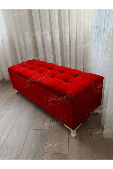 aldagelsin Çizgi Kapitoneli Sandıklı Puf Kırmızı 120 x 45 ürün görseli 1