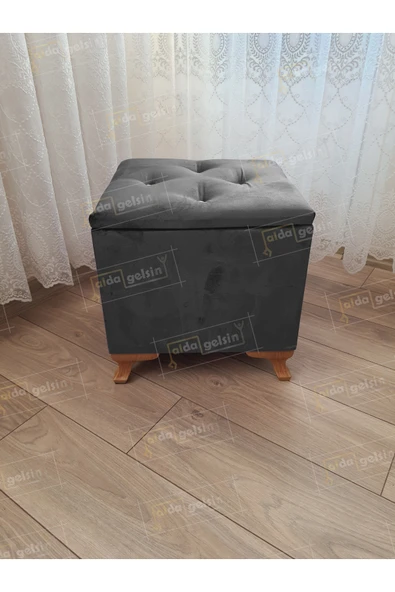 aldagelsin Lüks Sandıklı Tabure Puf 45 x 45 cm Ceviz Ayak Antrasit 45 x 45 ürün görseli 1