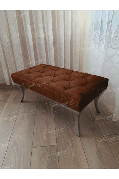 aldagelsin Kapitoneli Ayak Ucu Kapı Önü Antre Bench Puf Gümüş Ayak (110*45) Kahve 110 x 42 ürün görseli 1