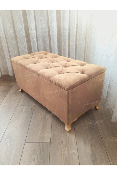 aldagelsin Lüks Sandıklı Kapitoneli Ayakucu Puf Bench 90 cm Gold Ayak Vizon 90 x 45 ürün görseli 1