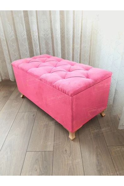 aldagelsin Lüks Sandıklı Kapitoneli Ayakucu Puf Bench 100 cm Gold Ayak Pembe ürün görseli 1