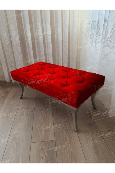 aldagelsin Kapitoneli Ayak Ucu Kapı Önü Antre Bench Puf Gümüş Ayak (110*45) Kırmızı 110 x 40 ürün görseli 1