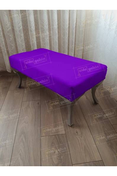 aldagelsin Ayak Ucu Kapı Önü Antre Düz Bench Puf Orta Sehpa Gümüş Ayak Patlıcan Moru 90 x 45 ürün görseli 1