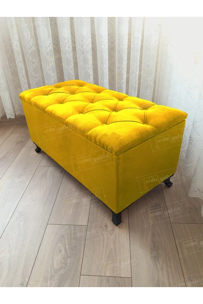 aldagelsin Lüks Sandıklı Kapitoneli Ayakucu Puf Bench 90 cm Siyah Ayak Sarı 90 x 45 ürün görseli 1