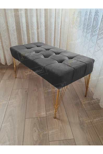 aldagelsin Modern Dilim Puf Ayakucu Puf Gold Metal Ayak (90*45) Antrasit 90 x 43 ürün görseli 1