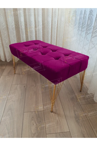 aldagelsin Modern Dilim Puf Ayakucu Puf Gold Metal Ayak (100*45) Mor 100 x 40 ürün görseli 1