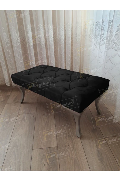 aldagelsin Kapitoneli Ayak Ucu Kapı Önü Antre Bench Puf Gümüş Ayak (110*45) Siyah 110 x 40 ürün görseli 1