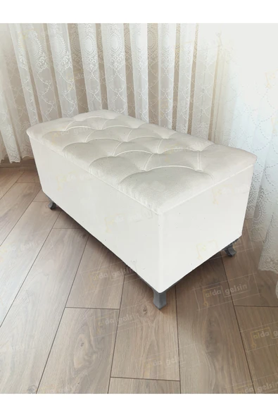 aldagelsin Lüks Sandıklı Kapitoneli Ayakucu Puf Bench 120 cm Gümüş Ayak Beyaz 120 x 45 ürün görseli 1