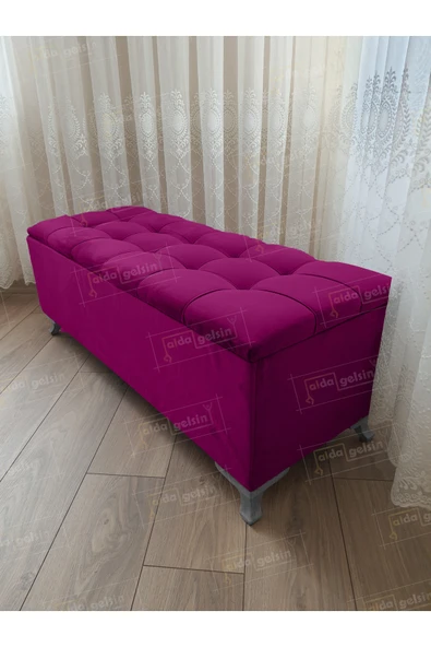 aldagelsin Çizgi Kapitoneli Sandıklı Puf  110 cm Gümüş Ayak Mor 110 x 42 ürün görseli 1