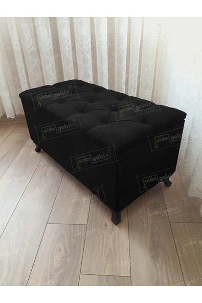 aldagelsin Lüks Sandıklı Kapitoneli Ayakucu Puf Bench 90 cm Siyah Ayak Siyah 90 x 45 ürün görseli 1