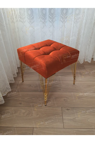 aldagelsin Modern Dilim Puf Ayakucu Puf Gold Metal Ayak (45*45) Turuncu 45 x 45 ürün görseli 1