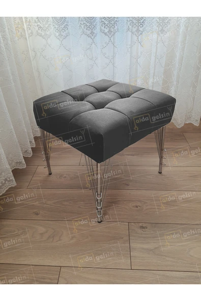 aldagelsin Modern Dilim Puf Ayakucu Puf Gümüş Metal Ayak (45*45) Antrasit 45 x 45 ürün görseli 1