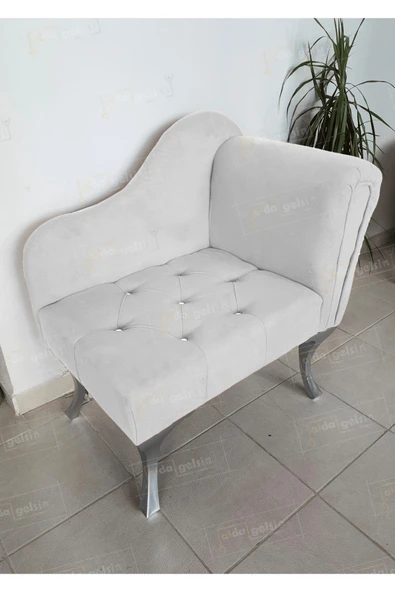 aldagelsin Yeni Model Ters Kol Tekli Köşe Koltuğu Josefin Bench Gümüş Ayak Beyaz 75 x 45 ürün görseli 1