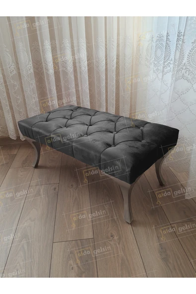 aldagelsin Kapitoneli Ayak Ucu Kapı Önü Antre Bench Puf Gümüş Ayak (120*45) Antrasit 120 x 45 ürün görseli 1