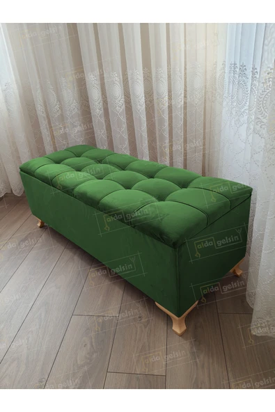 aldagelsin Çizgi Kapitoneli Sandıklı Puf  110 cm Gold Ayak Yeşil 110 x 42 ürün görseli 1