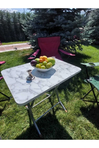 aldagelsin Beyaz Mermer Desenli Katlanabilir Masa (60*60) Beyaz Mermer 60 cm ürün görseli 1