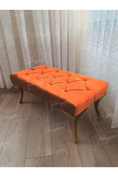 aldagelsin Kapitoneli Ayak Ucu Kapı Önü Antre Bench Puf Gold Ayak (100*45) Turuncu 100 x 40 ürün görseli 1