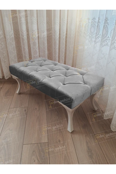 aldagelsin Kapitoneli Ayak Ucu Kapı Önü Antre Bench Puf Beyaz Ayak (90*45) Gri 90 x 45 ürün görseli 1