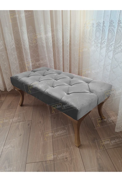 aldagelsin Kapitoneli Ayak Ucu Kapı Önü Antre Bench Puf Gold Ayak (100*45) Gri 100 x 40 ürün görseli 1