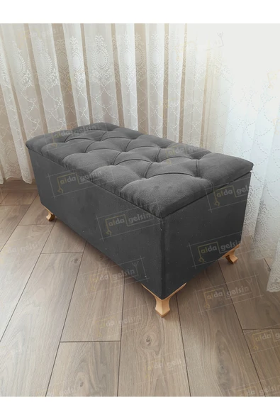 aldagelsin Lüks Sandıklı Kapitoneli Ayakucu Puf Bench 110 cm Gold Ayak Antrasit Gri 110 x 42 ürün görseli 1