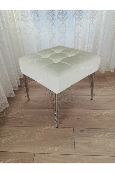 aldagelsin Modern Dilim Puf Ayakucu Puf Gümüş Metal Ayak (45*45) Beyaz 45 x 45 ürün görseli 1