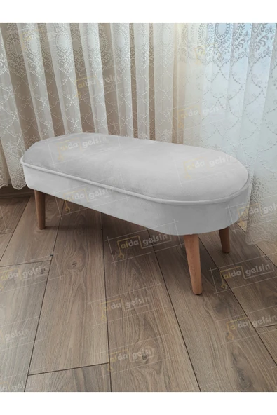 aldagelsin Ultra Lüks Oval Parrot Puf Ahşap Ayak Beyaz 90 x 40 ürün görseli 1