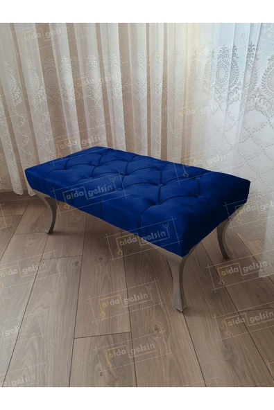 aldagelsin Kapitoneli Ayak Ucu Kapı Önü Antre Bench Puf Gümüş Ayak (120*45) Lacivert 120 x 45 ürün görseli 1