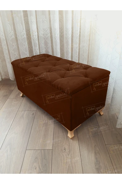 aldagelsin Lüks Sandıklı Kapitoneli Ayakucu Puf Bench 120 cm Gold Ayak Kahve 120 x 45 ürün görseli 1