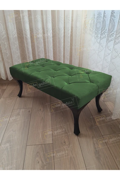aldagelsin Kapitoneli Ayak Ucu Kapı Önü Antre Bench Puf Siyah Ayak (90*45) Yeşil 90 x 45 ürün görseli 1