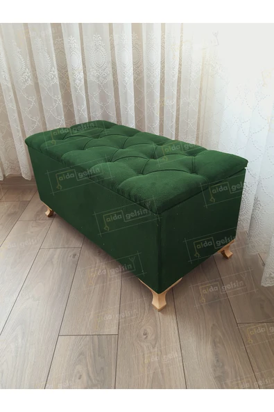 aldagelsin Lüks Sandıklı Kapitoneli Ayakucu Puf Bench 110 cm Gold Ayak Yeşil 110 x 42 ürün görseli 1