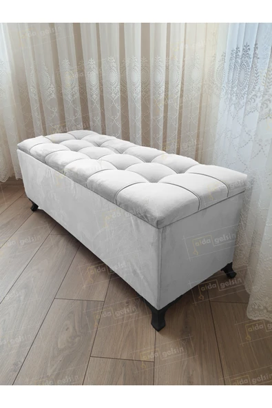 aldagelsin Çizgi Kapitoneli Sandıklı Puf 90 cm Siyah Ayak Beyaz 90 x 45 ürün görseli 1