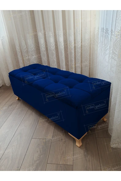 aldagelsin Çizgi Kapitoneli Sandıklı Puf  100 cm Gold Ayak Lacivert 100 x 40 ürün görseli 1