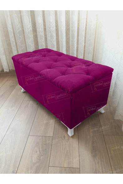 aldagelsin Lüks Sandıklı Kapitoneli Ayakucu Puf Bench 110 cm Beyaz Ayak Mor 110 x 42 ürün görseli 1